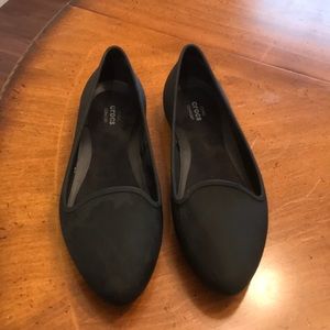 Black croc flats